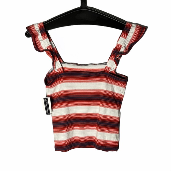 NEW BP Red White Blue Striped Flutter Sleeve Top - Picture 5 of 9